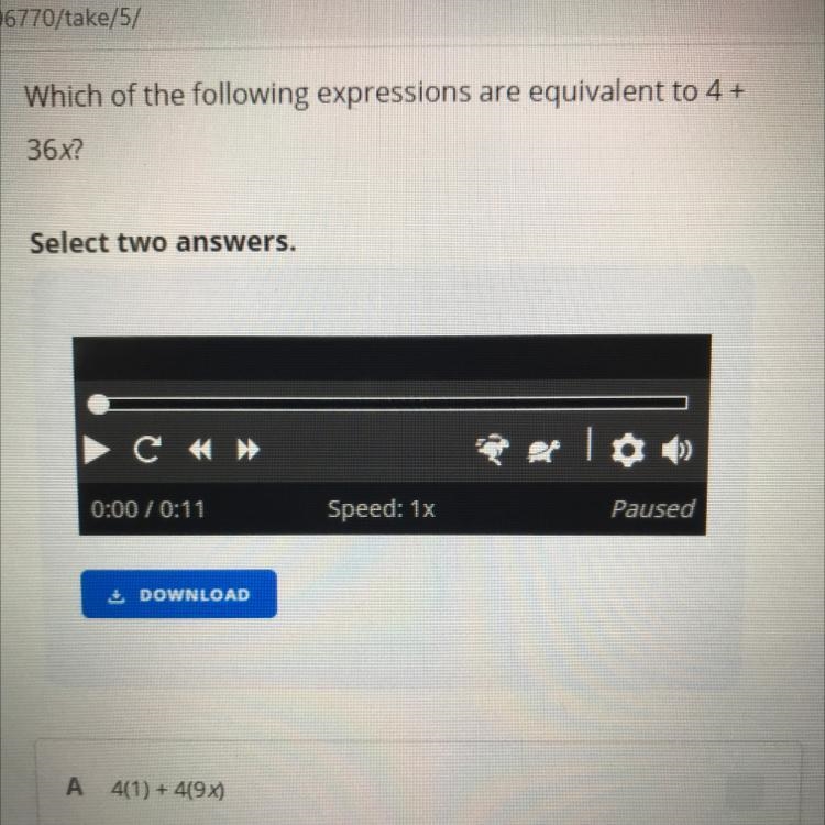 Which expression is equivalent to 4 + 36x?-example-1