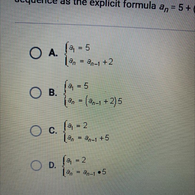 Which of the following recursive formulas represents the same arithmetic sequence-example-1