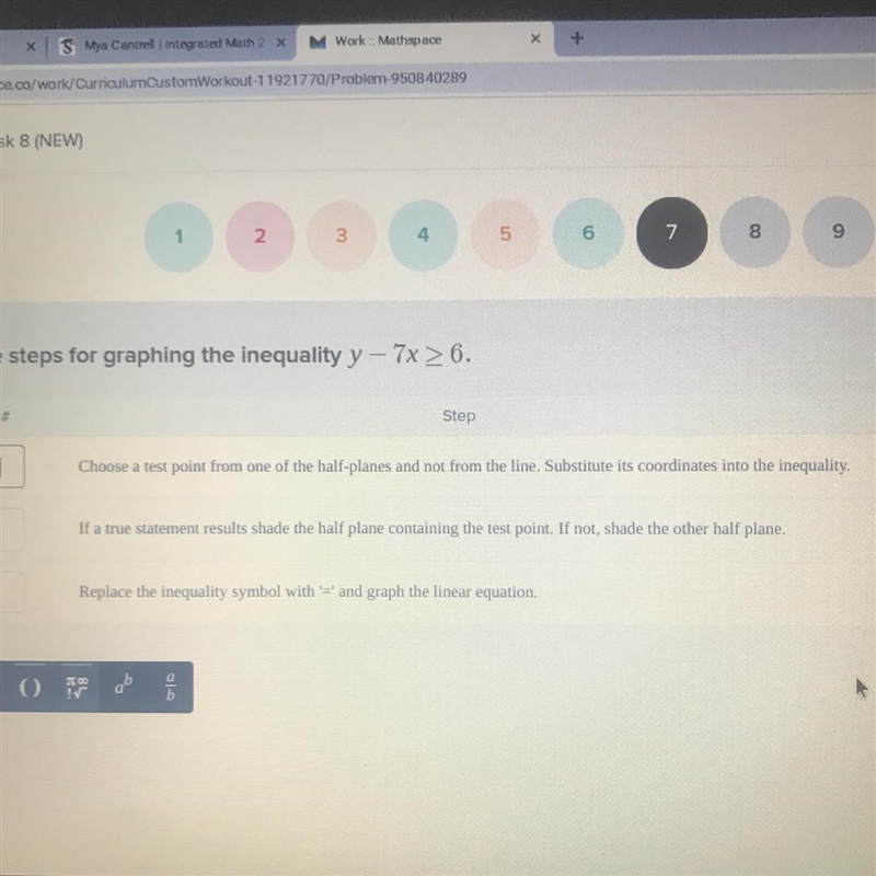 Order the steps for graphing the inequality-example-1