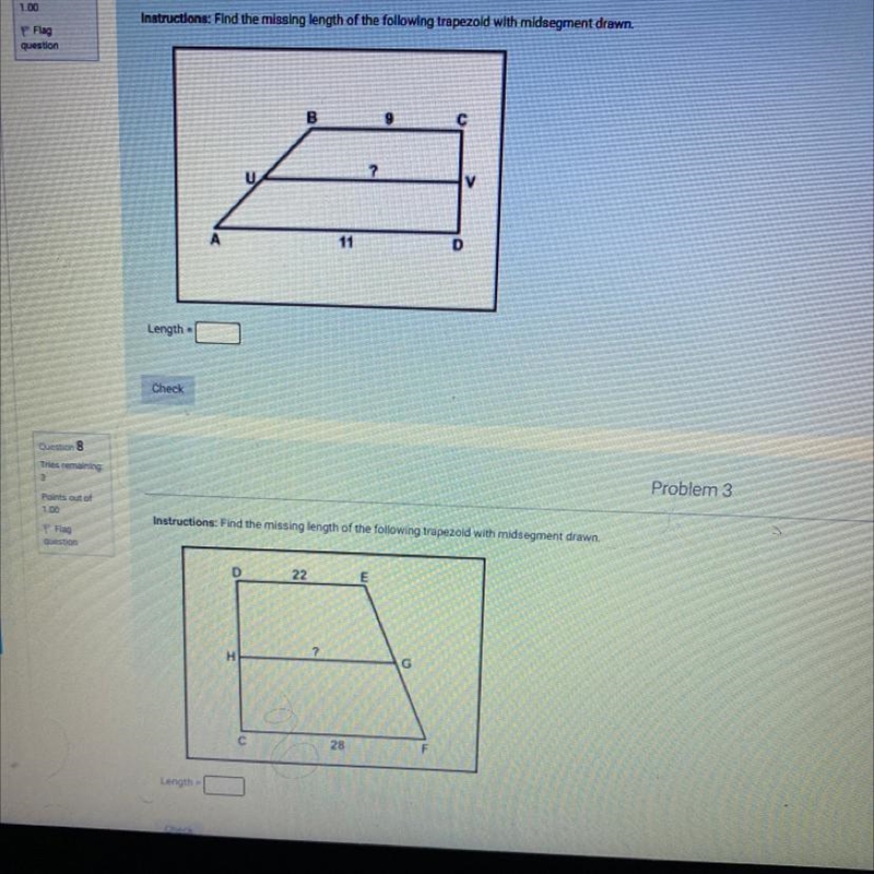 Find the missing length of the following trapezoid with midsegment drawn **You will-example-1