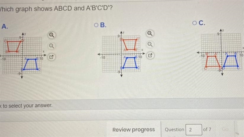 The vertices of trapezoid ABCD are A(3,-2), B(7,-2), C(8,- 7), and D(1, - 7). Graph-example-1