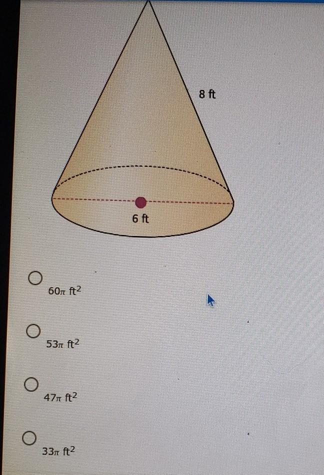 Find the surface area of the cone in terms of pi.​-example-1