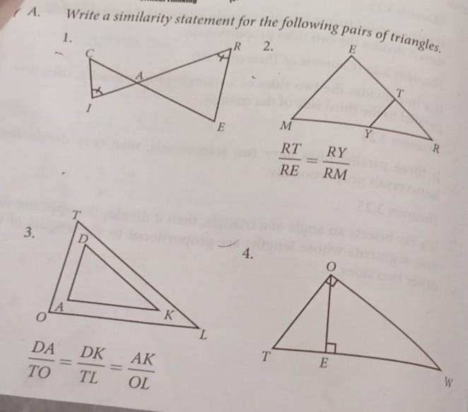 Write a similarity statement for the following pairs of triangle. Please answer sensibly-example-1