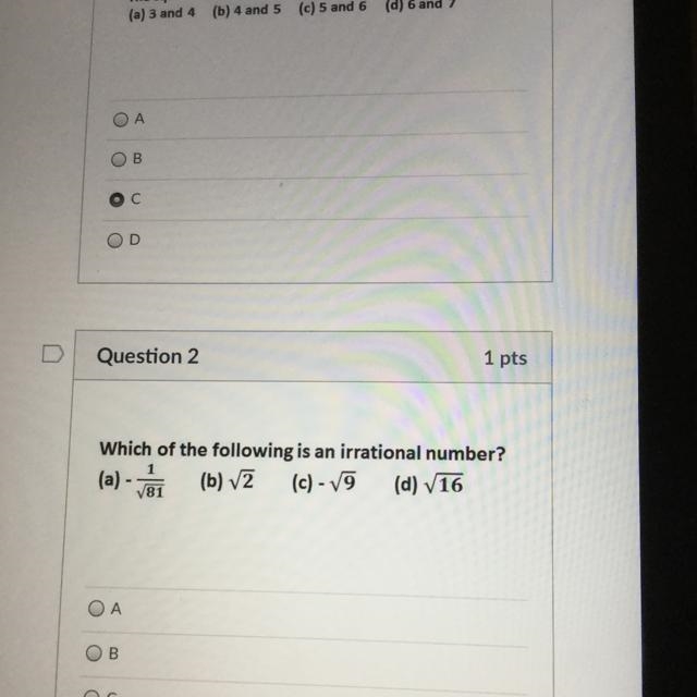 Which of the following is an irrational number?-example-1