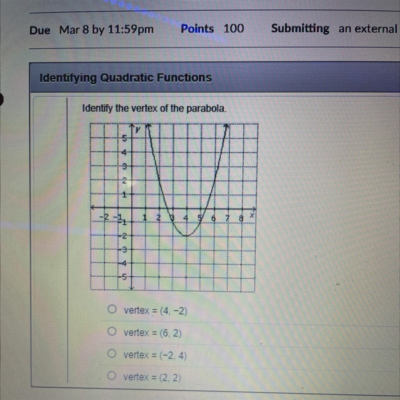 Identify the vertex of the parabola-example-1