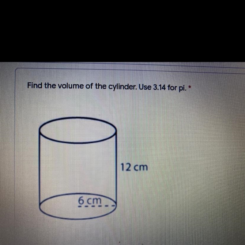 Volume of cylinder. Use 3.14 as pi.-example-1