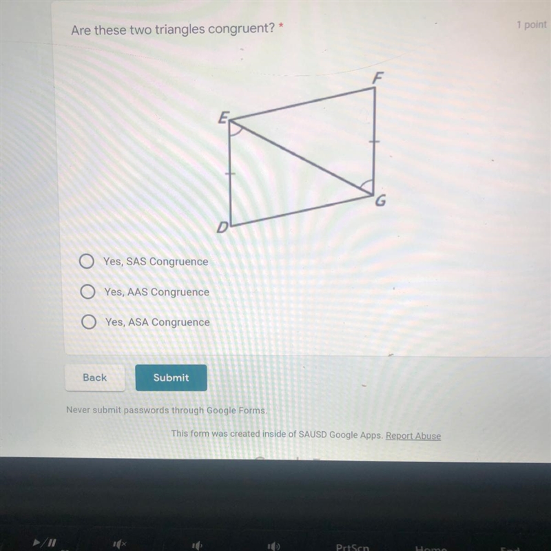 Are these two triangles congruent? *-example-1