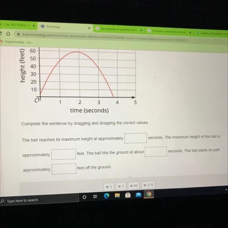 I need help The height of a baseball, in feet, is modeled by the graph shown. 80 70 60 50 height-example-1