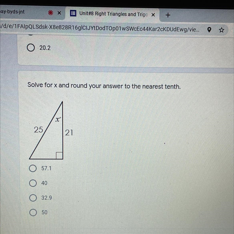 Solve for x and round your answer to the nearest tenth.-example-1