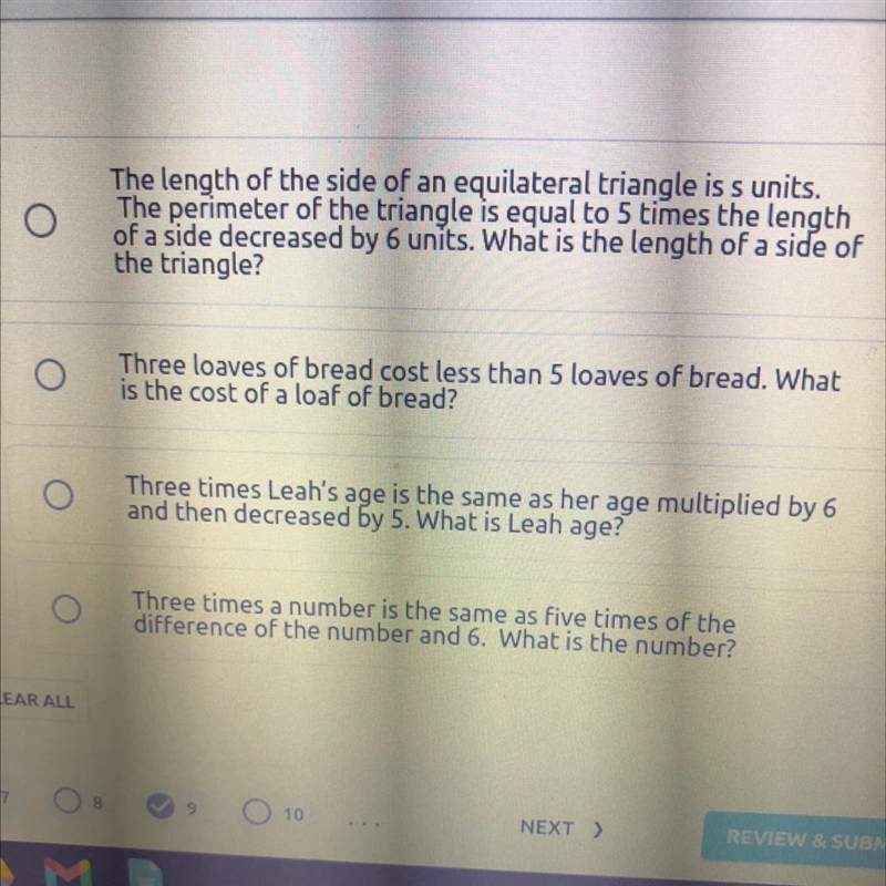 Which situation can be represented by 3s = 5s - 6 ?-example-1