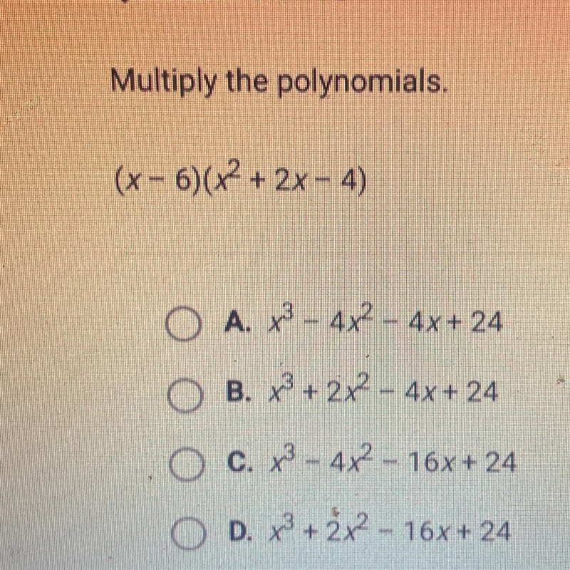 Multiply the polynomials.-example-1