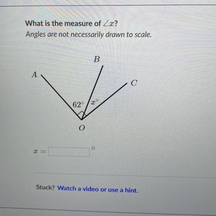 What is the measure of Zx? Angles are not necessarily drawn to scale. B A 62° 20-example-1