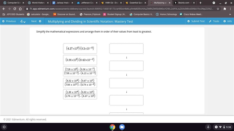 Simplify the mathematical expressions and arrange them in order of their values from-example-1