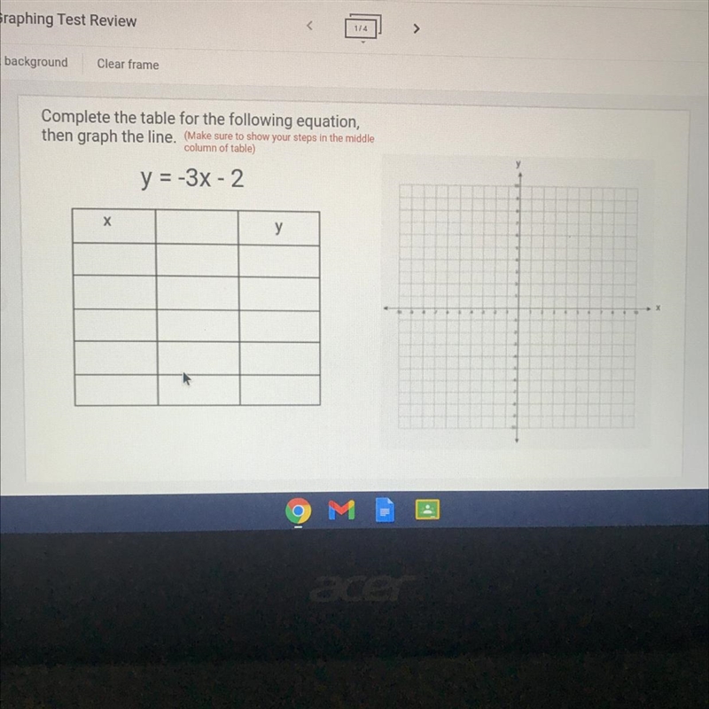 Complete the table for the following equation then graph the line. (Show steps in-example-1