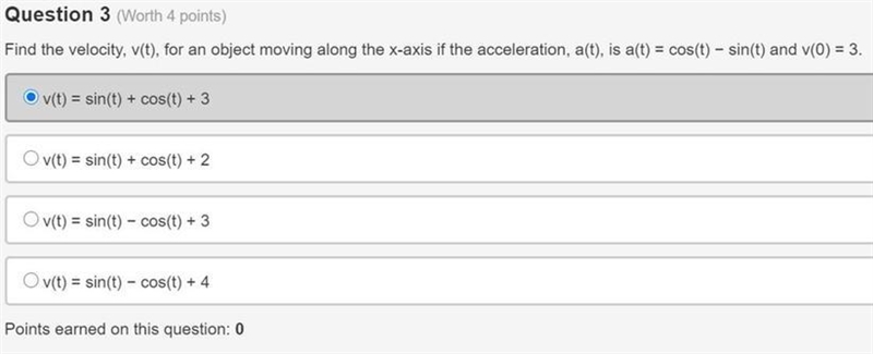 CALCULUS: Find the velocity, v(t), for an object moving along the x-axis if the acceleration-example-1