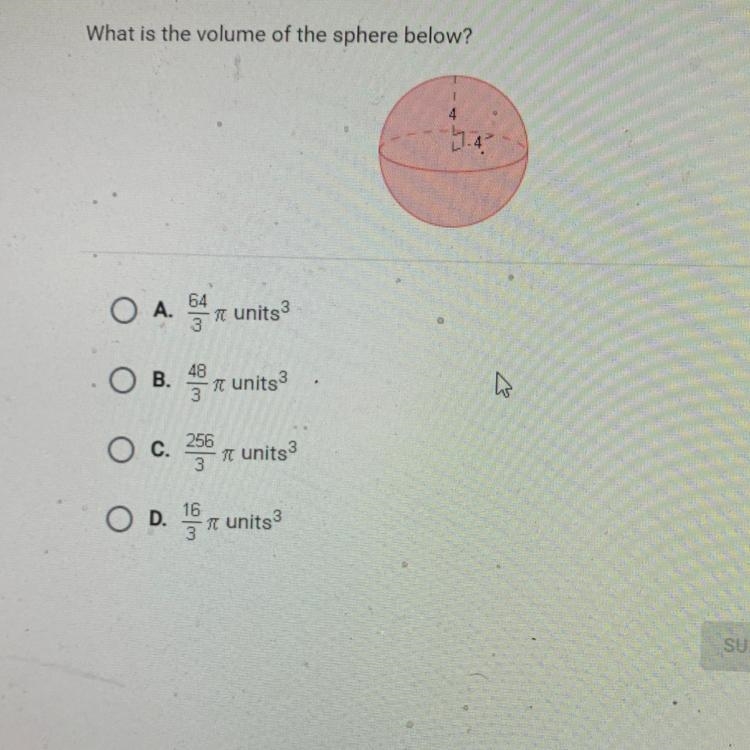 What is the volume of the sphere below PLEASE HELP FAST-example-1