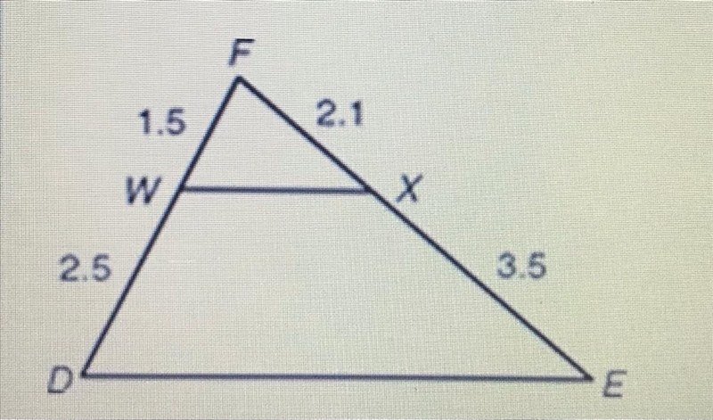 Are segments WX and DE parallel?-example-1