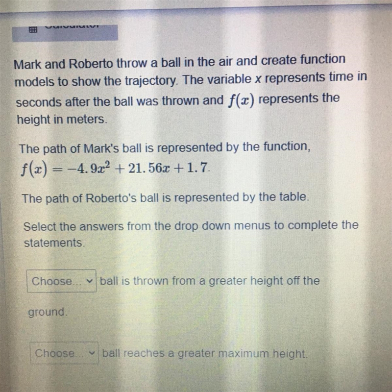 Look at picture, Throw a ball in the air and create a function models to show the-example-1