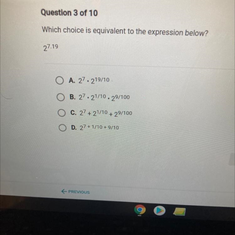 Please help, 20 points Which choice is equivalent to the expression below? See picture-example-1