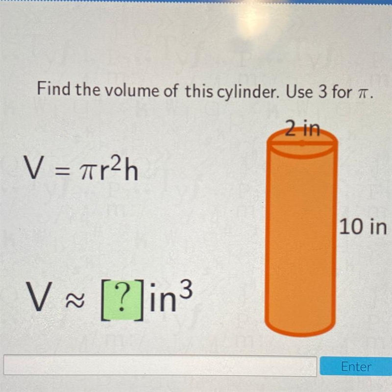 Find the volume of this cylinder please. ASAP-example-1