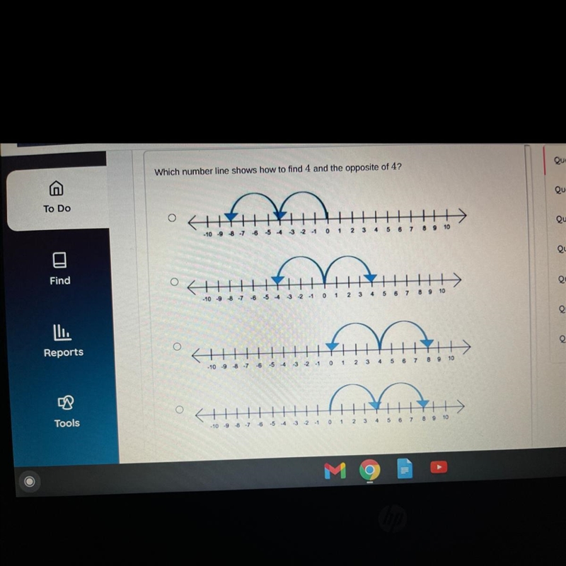 Which number line shows how to find 4 and the opposite of 4?-example-1