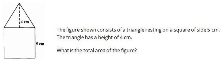 the figure shown consists of a triangle resting on a square of side 5 cm. the triangle-example-1