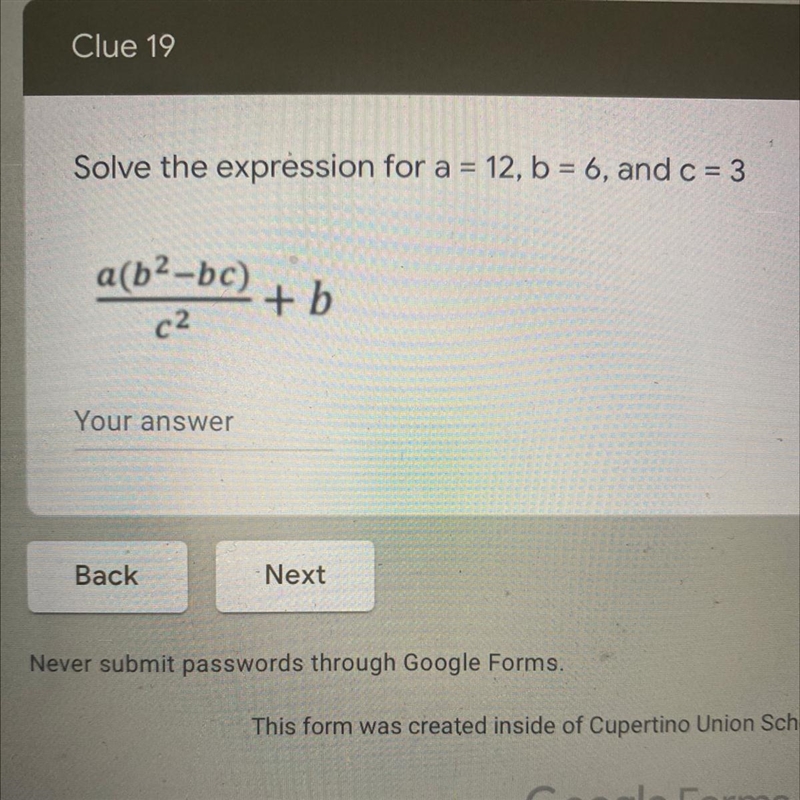 Solve the expression for a=12 , b=6 and c=3-example-1