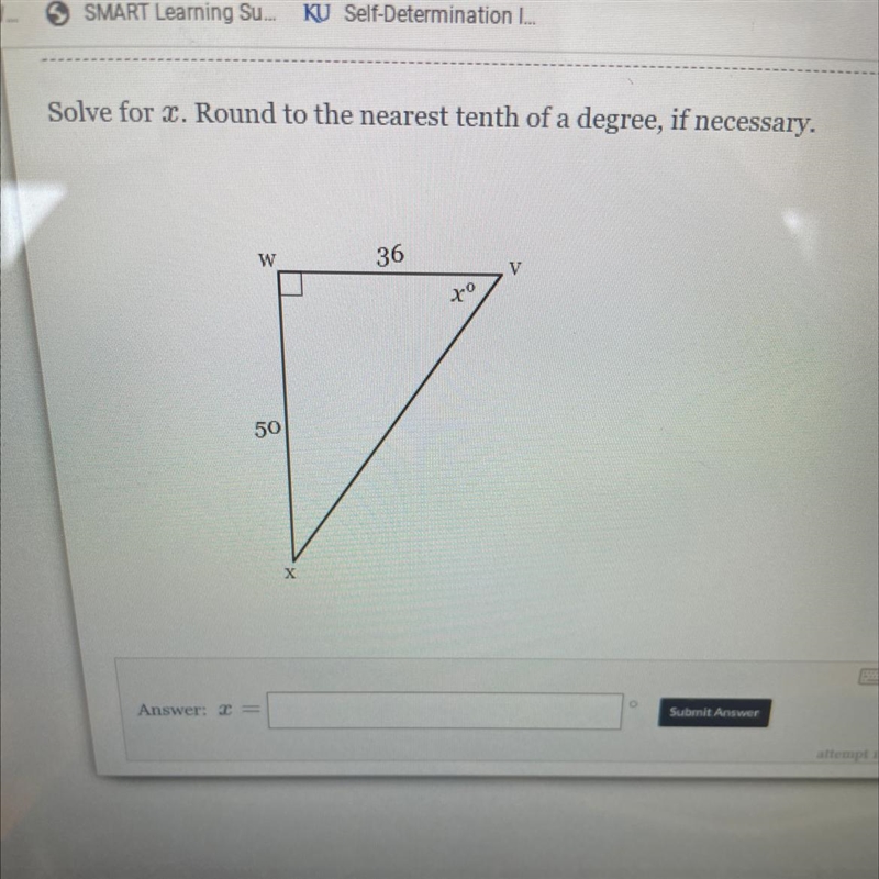 Solve for 2. Round to the nearest tenth of a degree, if necessary. w 36 V 20 50 X-example-1