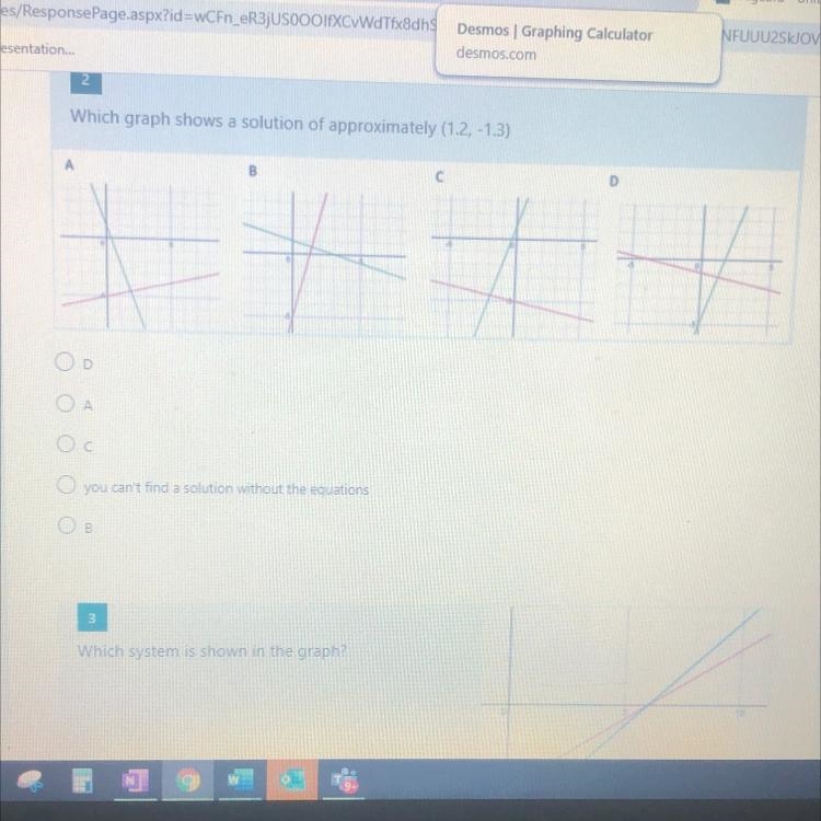 Which graph shows a solution of approximately (1.2, -1.3)-example-1