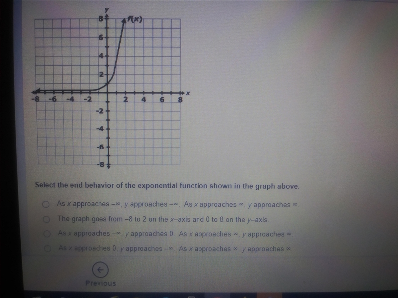 Select the end behavior of the exponential function shown in the graph-example-1