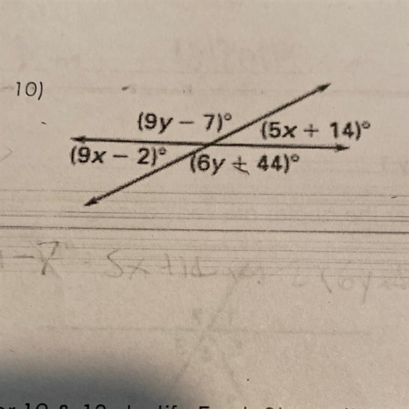 Find the values of x and y. Show all your work.-example-1