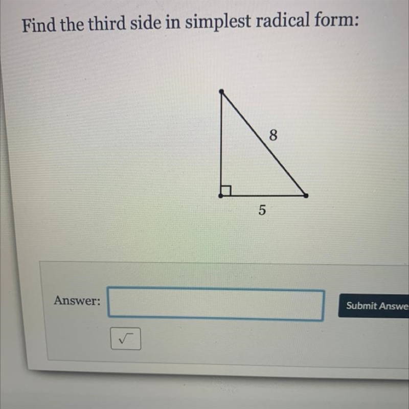 Find the third side in simplest radical form-example-1