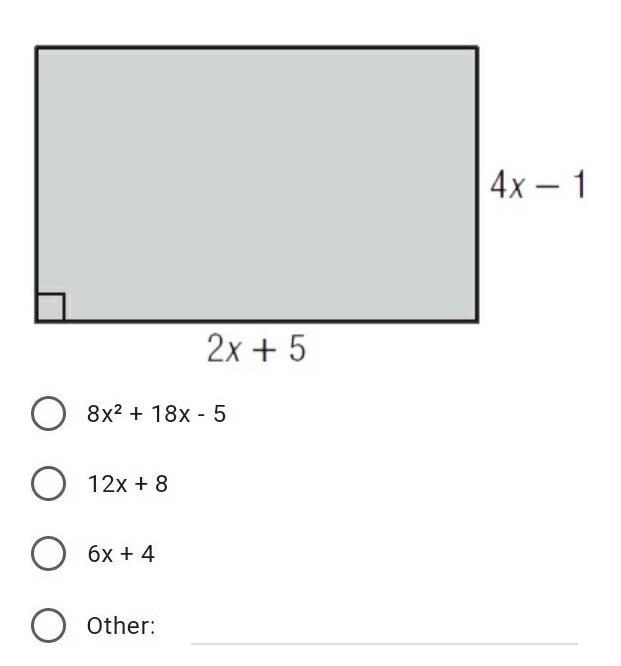 Find an expression for the perimeter of the rectangle. Write your answer in standard-example-1