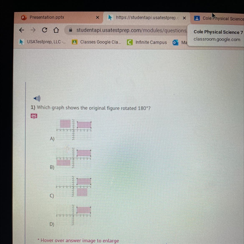 Which graph shows the original figure rotated 180 degrees-example-1