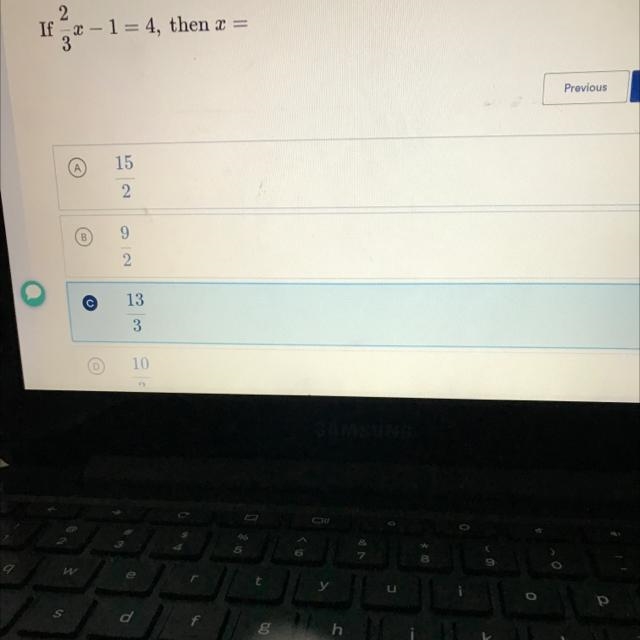 If 2/3 X – 1= 4, then x =-example-1