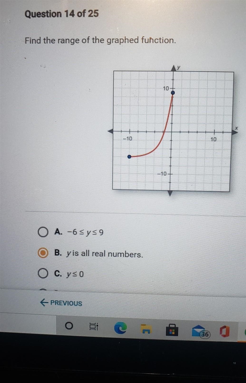 Find the range of the graphed function. ​-example-1