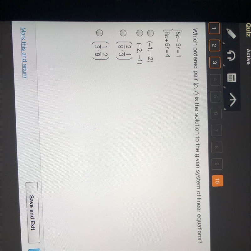 Which ordered pair (p,r) is the solution to the given system of linear equations?-example-1