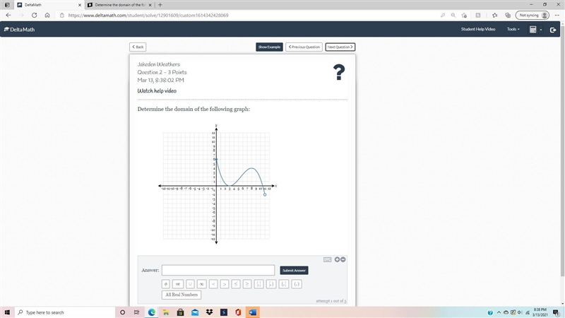 Determine the domain of the following graph:-example-1