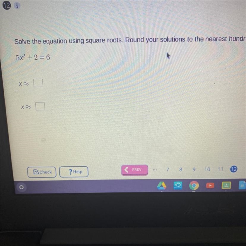 Solve the equation using square roots. round your solutions to the nearest hundredth-example-1