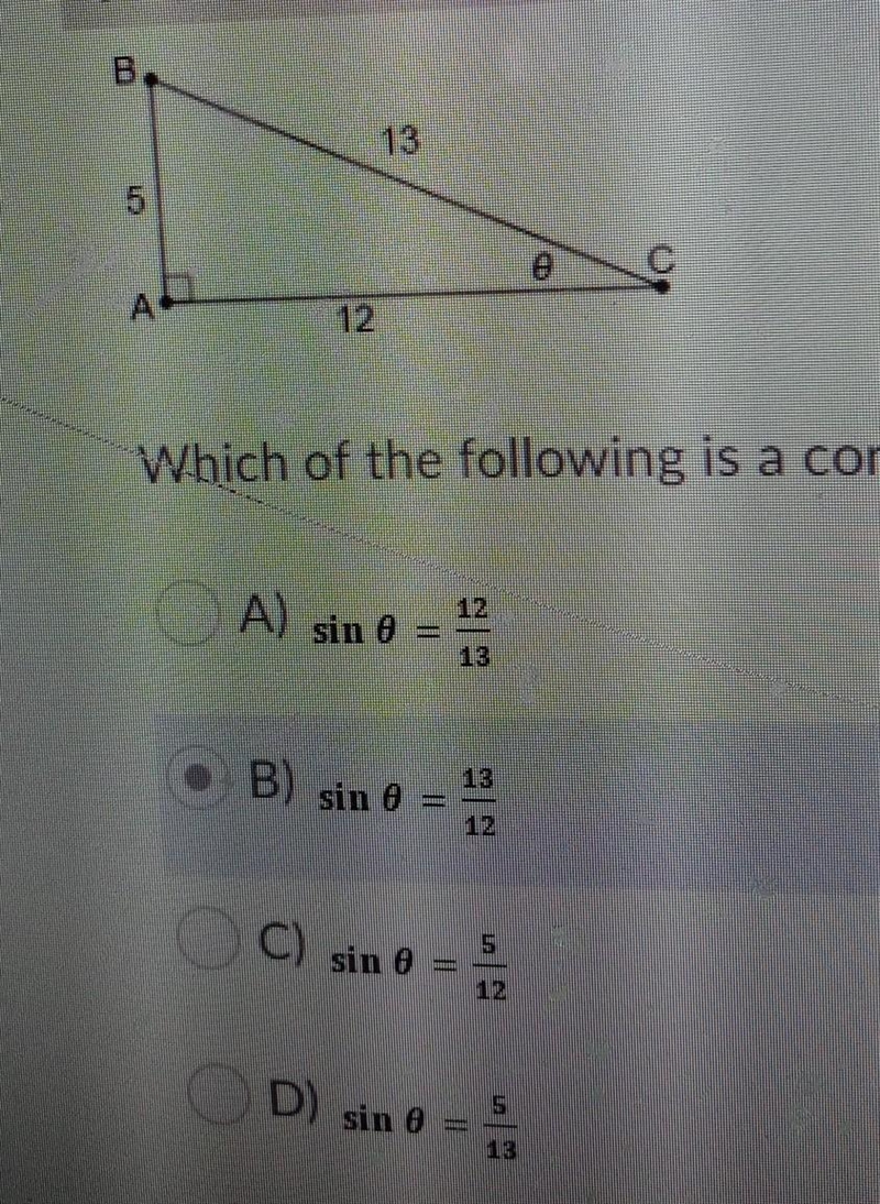 Which of the following is a correct sine ratio for the figure? ​-example-1