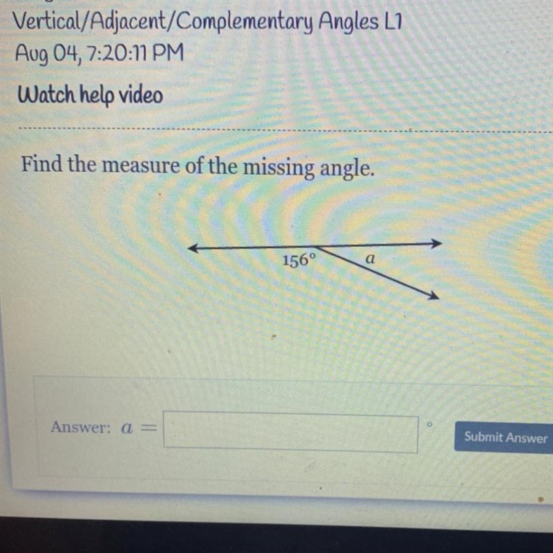 Find the measure of the missing angle. 156° a =-example-1