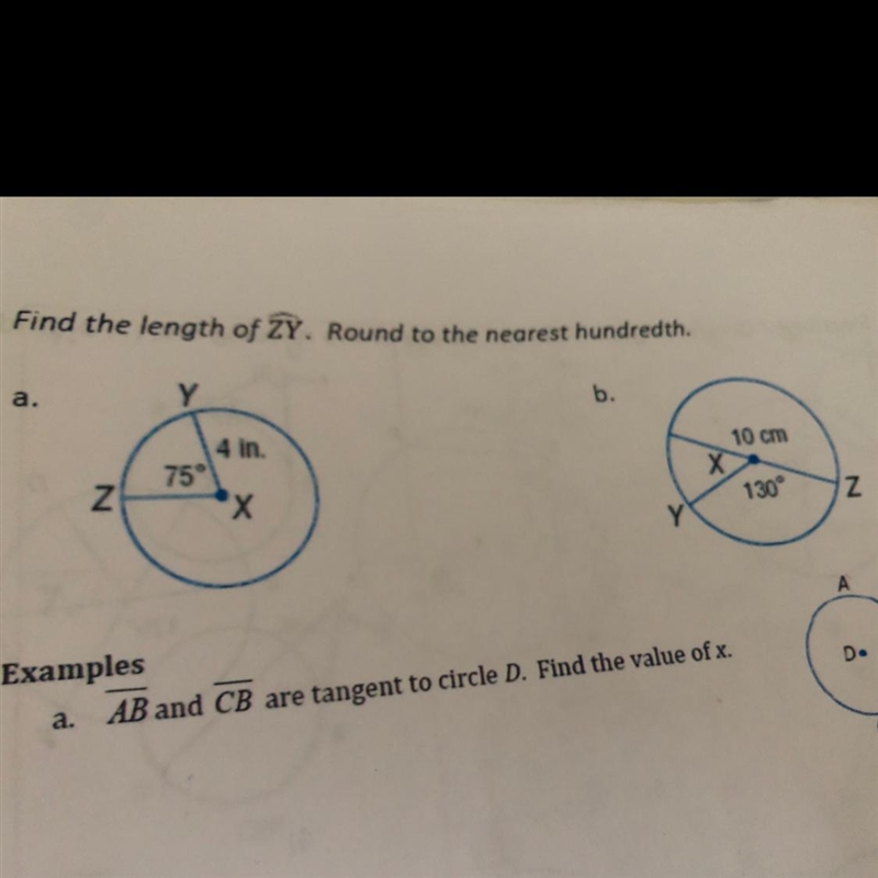 A and b. Find the length of arc ZY. Round to the nearest hundredth.-example-1