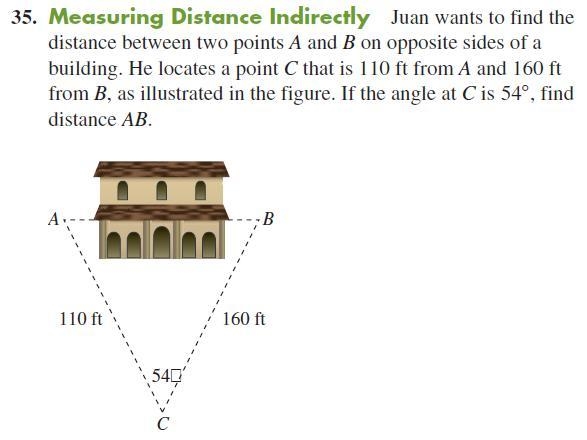 A=160, b=110, C=54. What is the distance between AB?-example-1