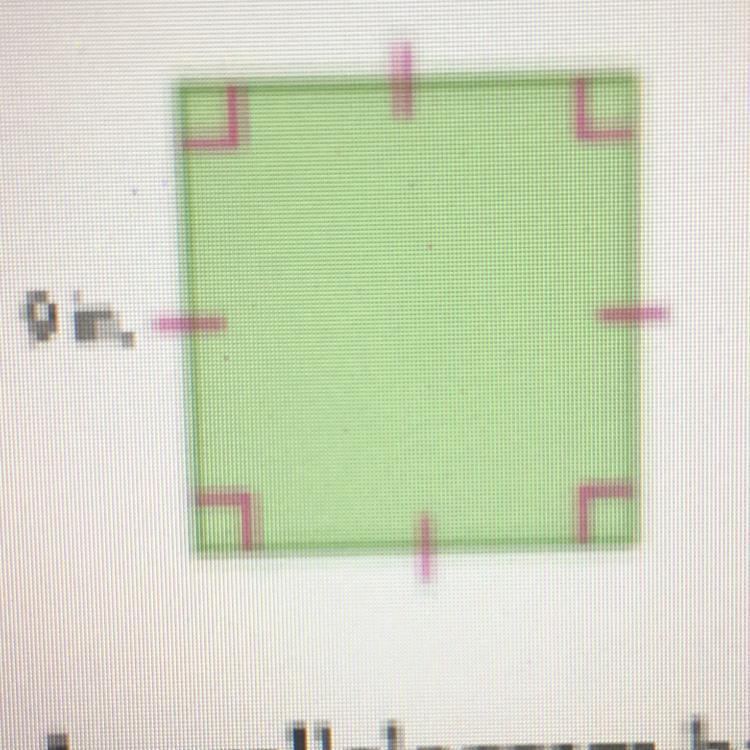 It says 9 in. Also find the perimeter and area. If y’all could help me out that would-example-1