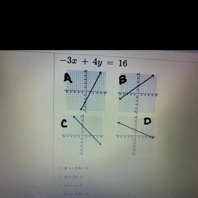 Transform the linear equation to slope-intercept form and select the graph that represents-example-1