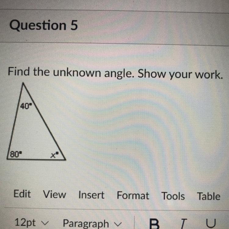 Find the unknown angle. Show your work.-example-1