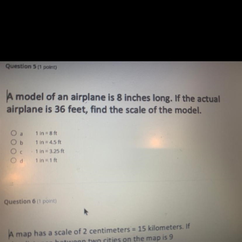 A model of an airplane is 8 inches long. If the actual airplane is 36 feet, find the-example-1