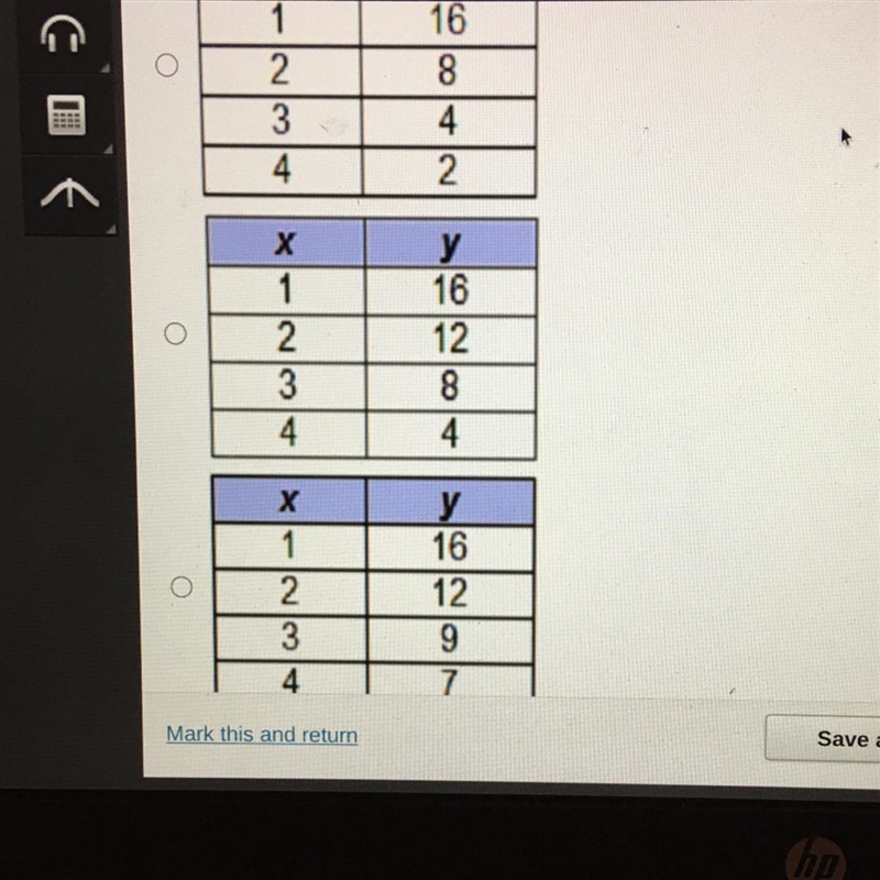 Which table shows exponential decay? Sorry can’t get all the graphs but if it’s not-example-1