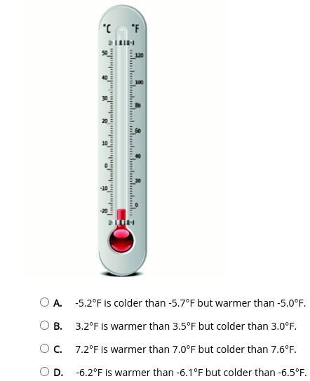 Select the correct answer. Which sentence correctly compares temperatures?-example-1