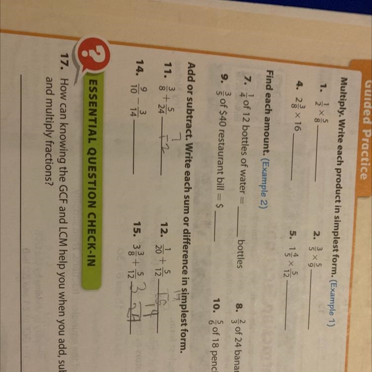 Do number 14 only Add or subtract write each sum or difference in simplest form-example-1